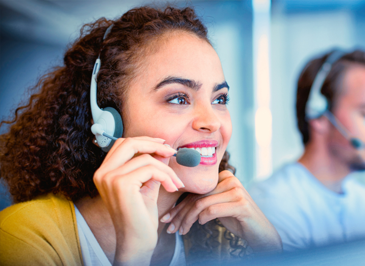 Travel consultant wearing headset