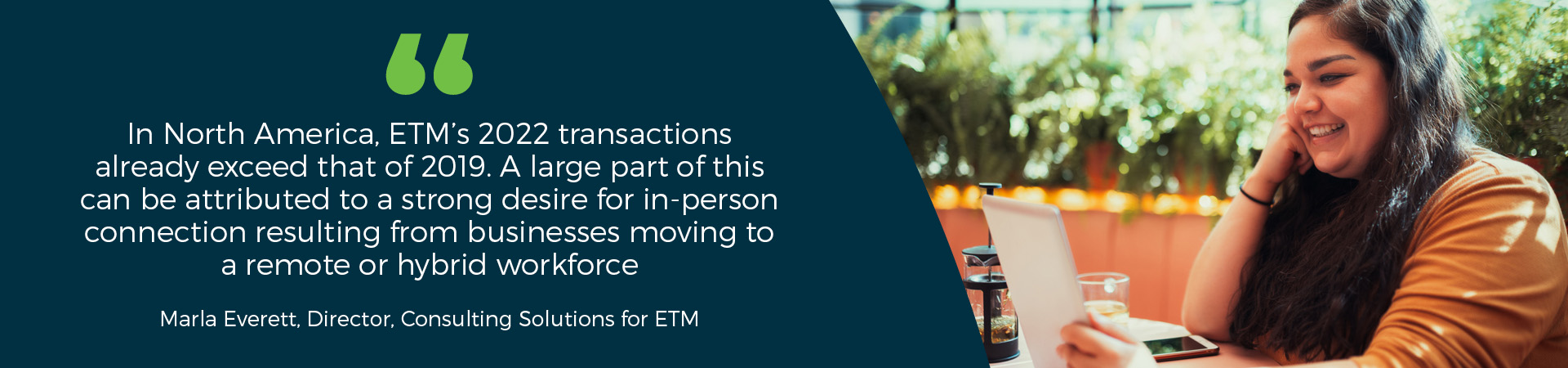 Quote from Marla Everett regarding business travel for remote and hybrid workers, featured in blog. 