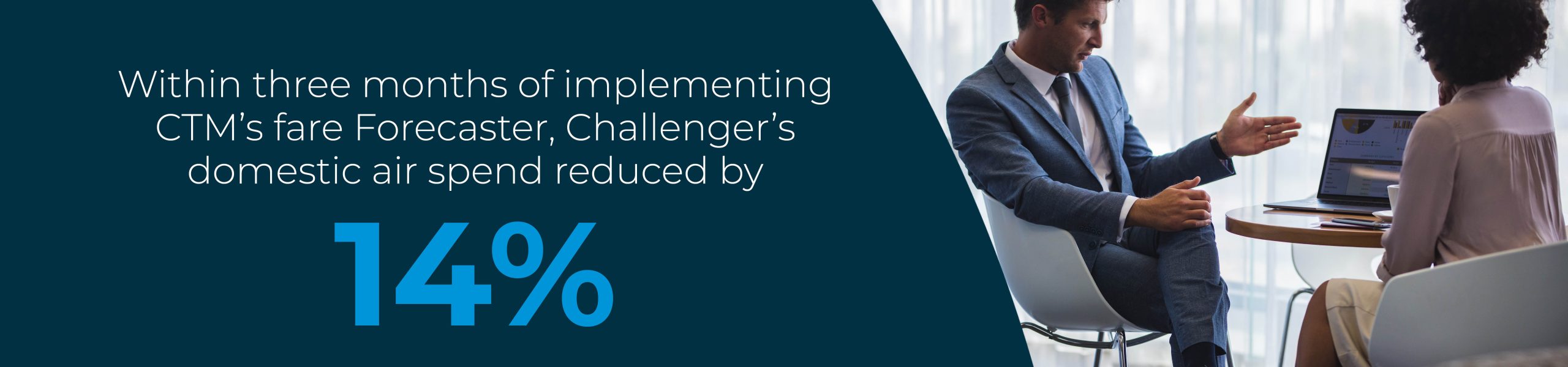 Within three months of implementing CTM’s fare Forecaster, Challenger’s domestic air spend reduced by 14%