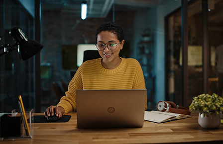 A woman using Lightning, CTM's proprietary online booking tool