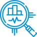 Icon: Blue magnifying glass over graph